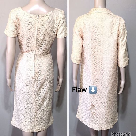 Vintage 40s 50s Mancini beige textured 2 pc dress & jacket set mod size XS RARE - Picture 2 of 15